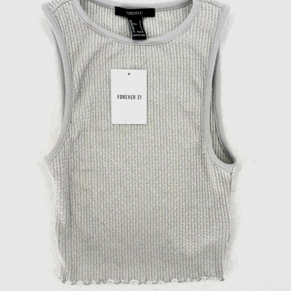 Forever‎ 21 Womens Ribbed Tank Light Grey Lettuce Edge Small NEW Layering